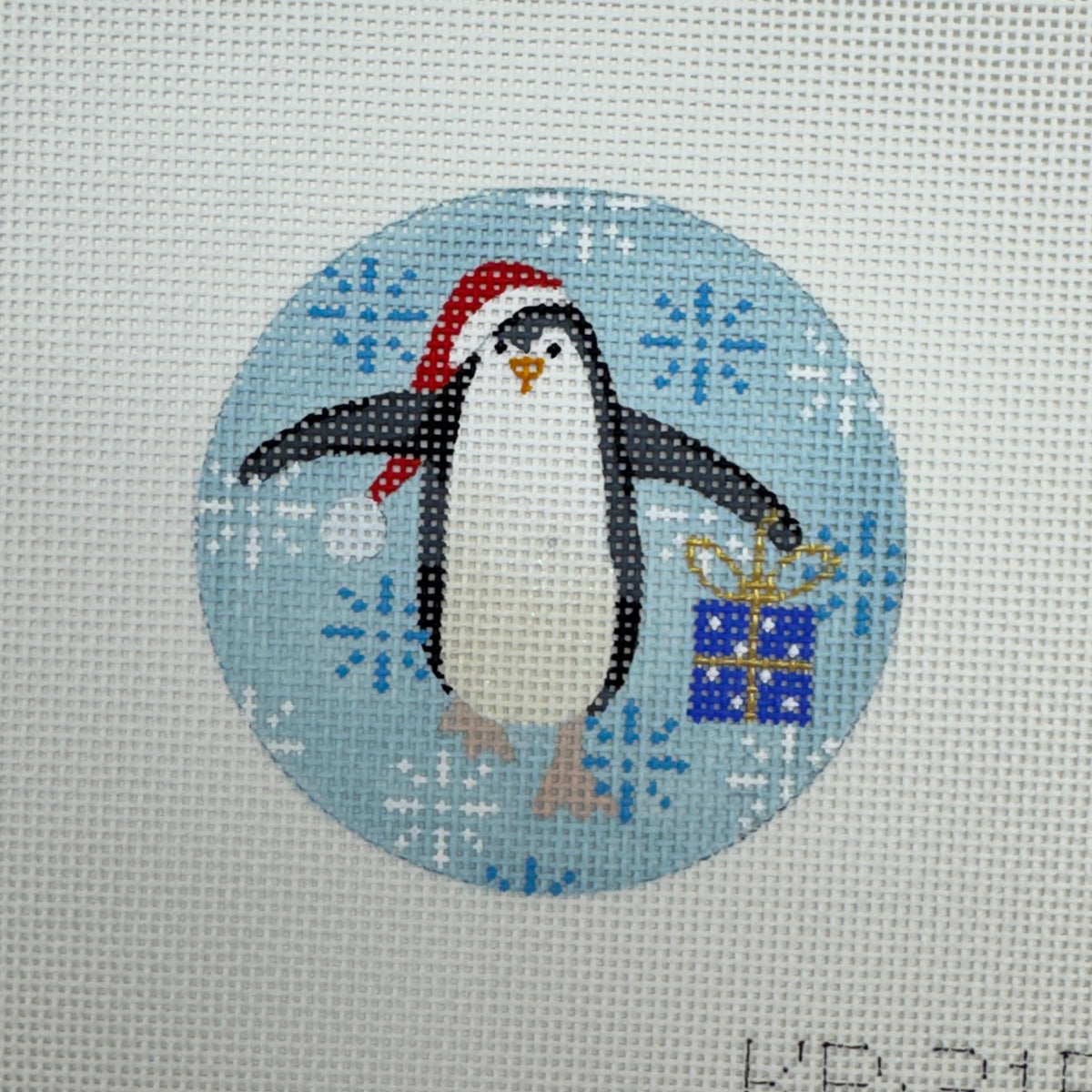 Penguin Christmas Circle Blue (by Bradley Needlepoint)