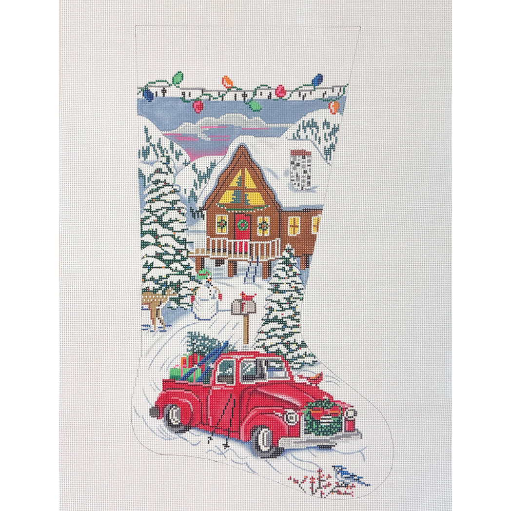 Red Truck & Ski Lodge Stocking (by Alice Peterson)